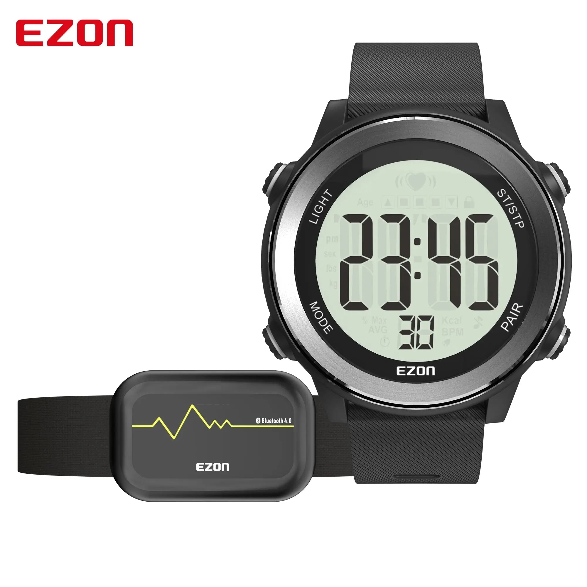 EZON T057 Men's Heart Rate Monitor Running Digital Watch Alarm Chronograph Calorie Counter Sport Watch with Chest Strap - EZON Watch