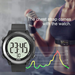 EZON T057 Men's Heart Rate Monitor Running Digital Watch Alarm Chronograph Calorie Counter Sport Watch with Chest Strap - EZON Watch