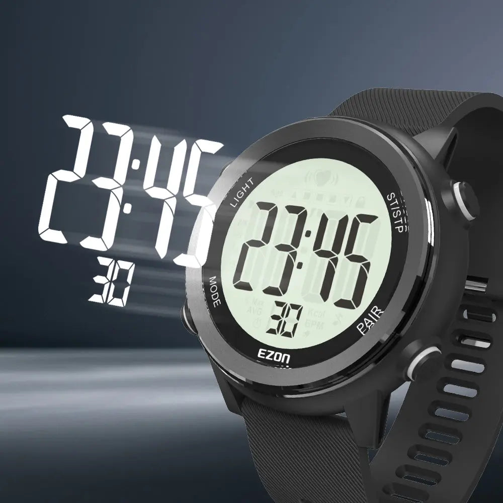 EZON T057 Men's Heart Rate Monitor Running Digital Watch Alarm Chronograph Calorie Counter Sport Watch with Chest Strap - EZON Watch