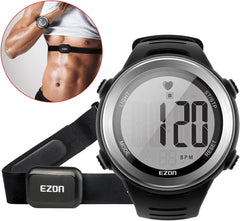EZON T007 Heart Rate Monitor and Chest Strap, Exercise Heart Rate Monitor, Sports Watch with HRM, Waterproof, Stopwatch, Hourly Chime - EZON Watch