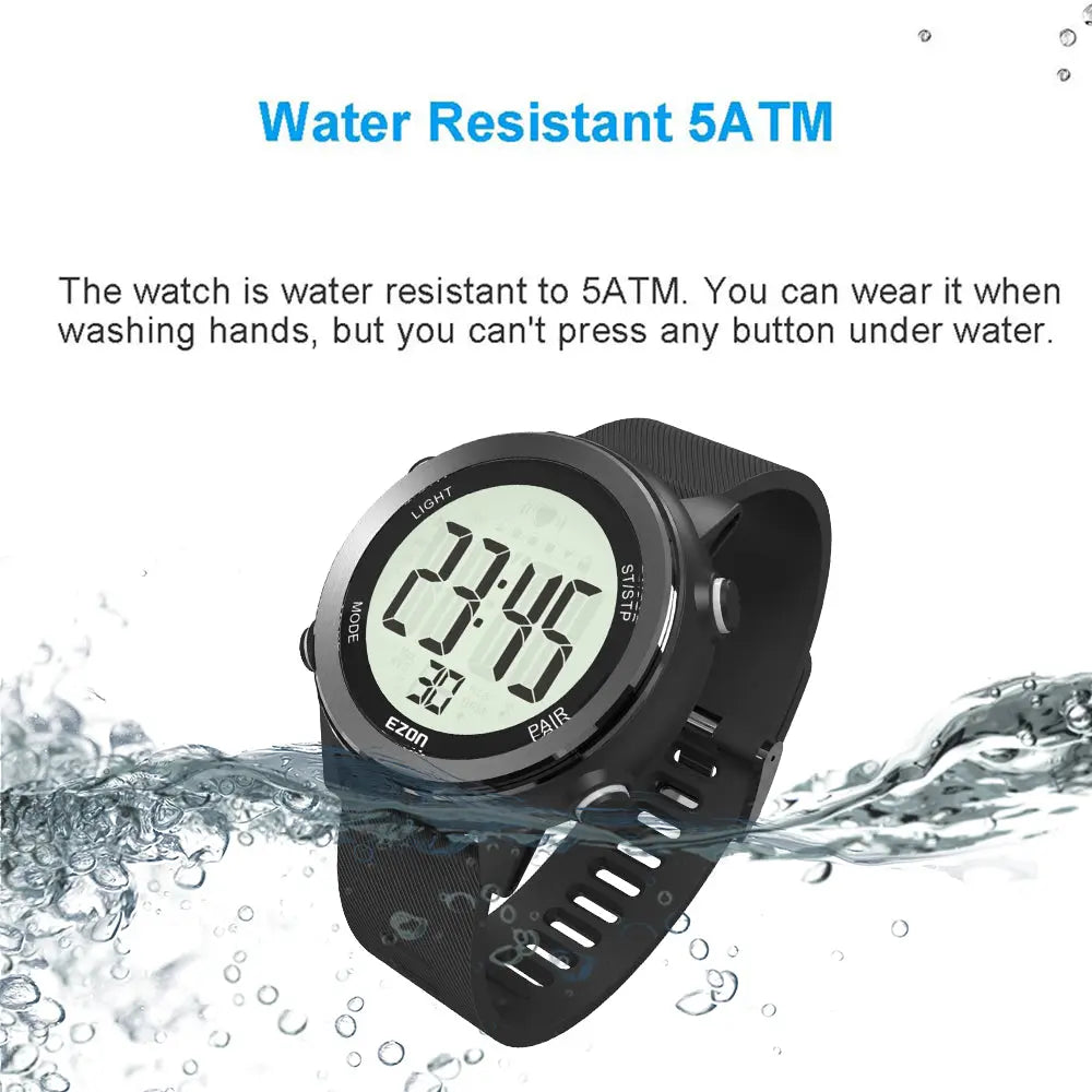 EZON T057 Men's Heart Rate Monitor Running Digital Watch Alarm Chronograph Calorie Counter Sport Watch with Chest Strap - EZON Watch