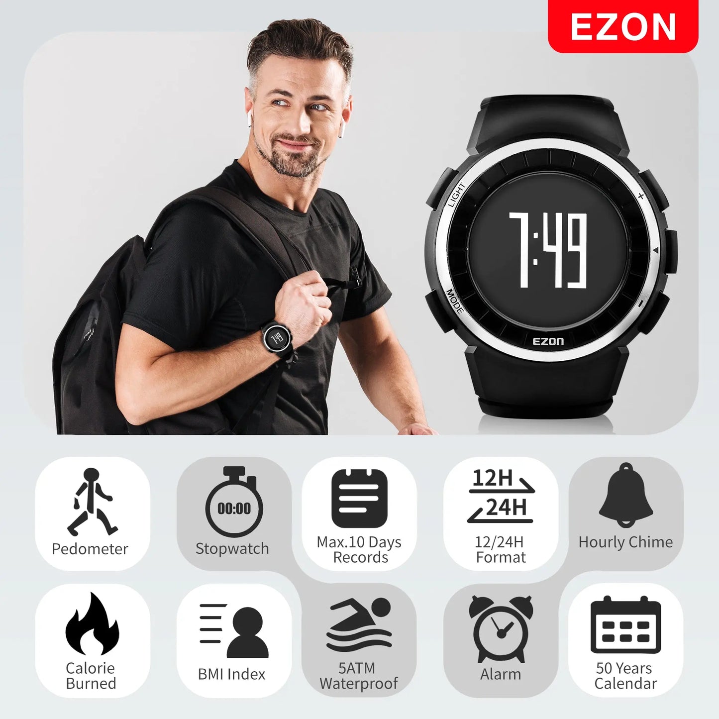 EZON Men's Digital Watch T029 EZON
