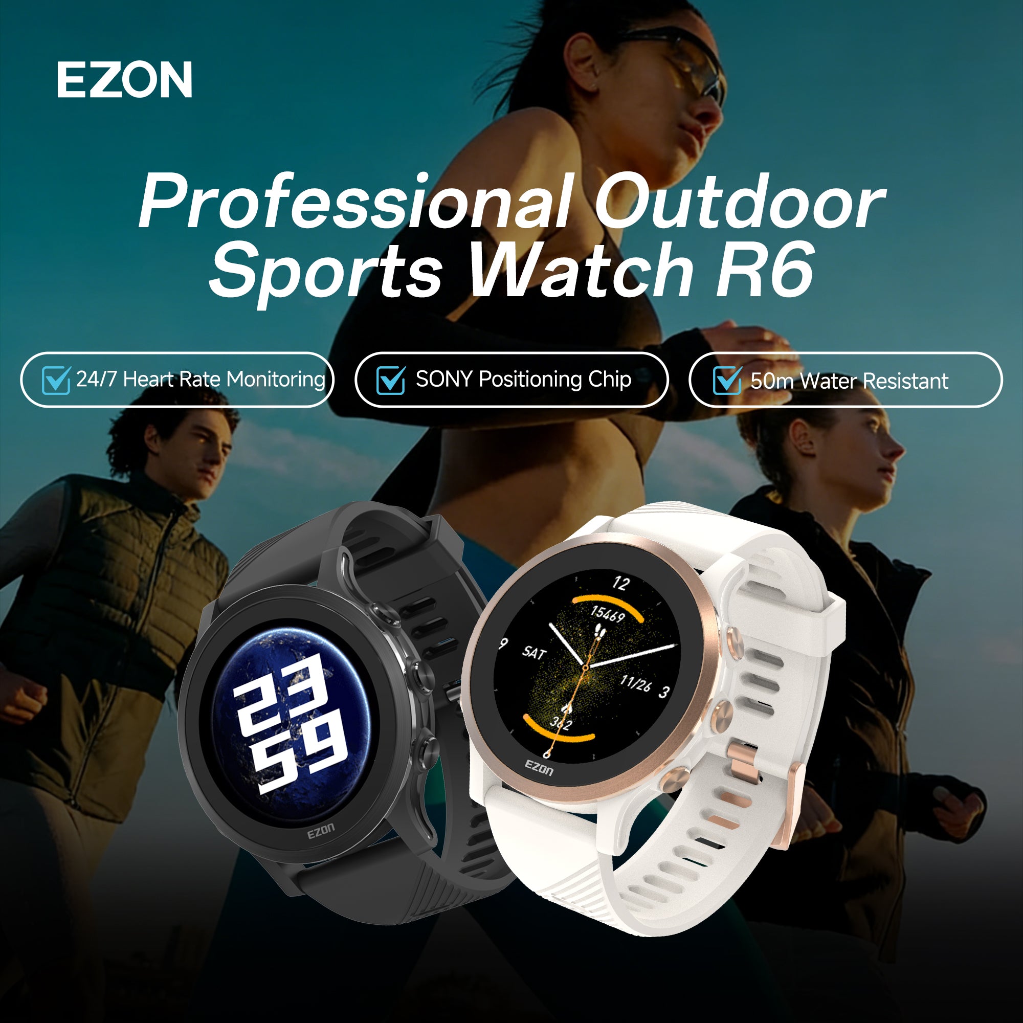 EZON R6 Professional Outdoor Sports Watch — Sony GPS Positioning, 24/7 Heart Rate Monitoring & 50M Water Resistant EZON Watch
