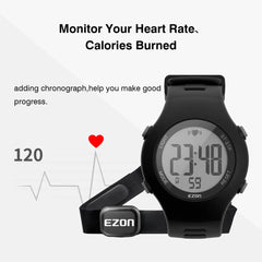 EZON T037 Heart Rate Monitor Chest Strap and Digital Watch,5ATM Waterproof Fitness Tracker with HRM, Stopwatch and Hourly Chime - Ideal Fitness Presents for Men and Women - EZON Watch