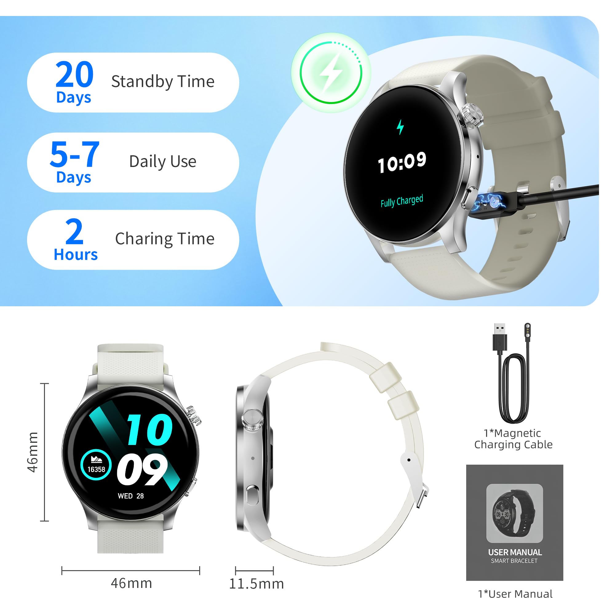 EZON Smart Watch for Women Men(Answer/Make Calls),1.43" AMOLED Fitness Tracker with 100+ Sports Modes,Heart Rate,SpO2,Sleep Monitor,IP68 Waterproof Smartwatch for Android iPhone (Black) EZON