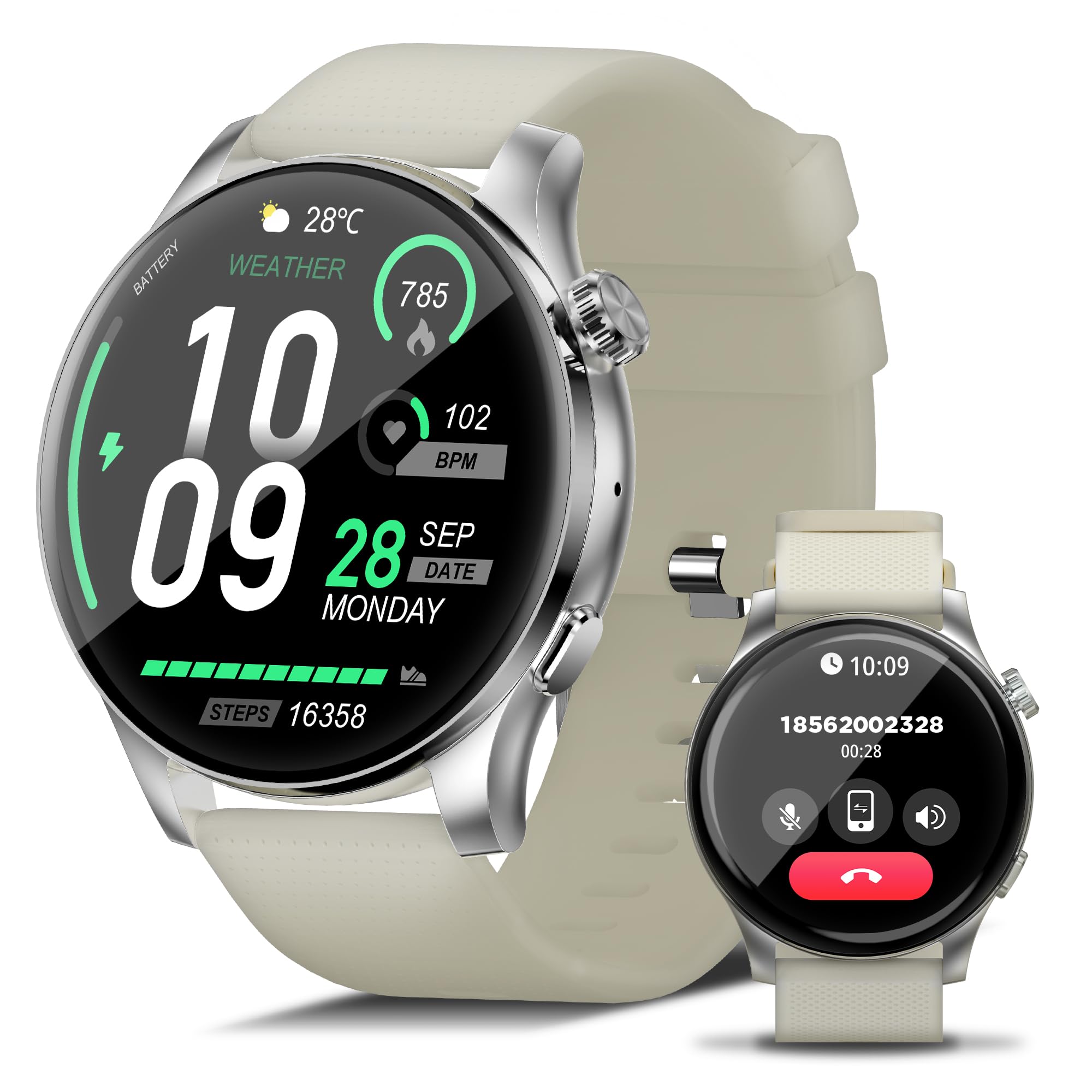 EZON Smart Watch for Women Men(Answer/Make Calls),1.43" AMOLED Fitness Tracker with 100+ Sports Modes,Heart Rate,SpO2,Sleep Monitor,IP68 Waterproof Smartwatch for Android iPhone (Black) EZON