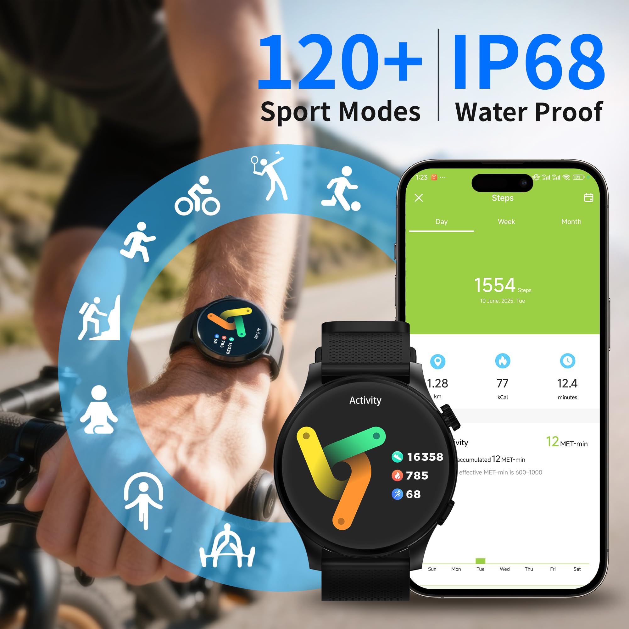 EZON Smart Watch for Women Men(Answer/Make Calls),1.43" AMOLED Fitness Tracker with 100+ Sports Modes,Heart Rate,SpO2,Sleep Monitor,IP68 Waterproof Smartwatch for Android iPhone (Black) EZON