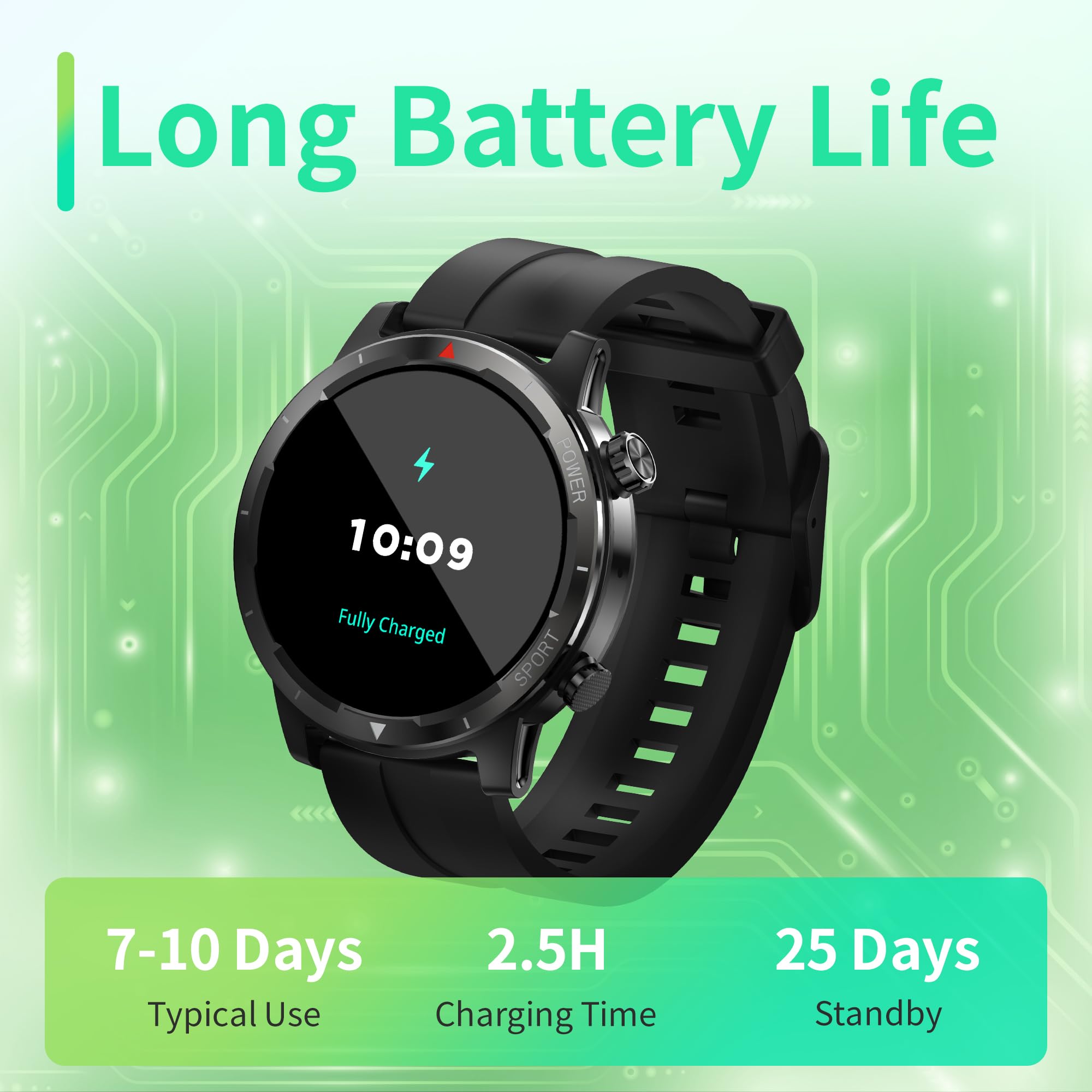 EZON Smart Watch with GPS(Answer/Dial Calls),1.43" AMOLED Display,Tactical Fitness Tracker with 100+ Sport Modes,Heart Rate,SpO2, Sleep Monitor,Compass,Compatible with Android iOS (Black) EZON