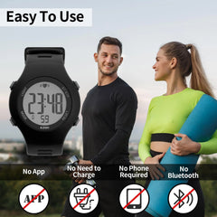 EZON T037 Heart Rate Monitor Chest Strap and Digital Watch,5ATM Waterproof Fitness Tracker with HRM, Stopwatch and Hourly Chime - Ideal Fitness Presents for Men and Women - EZON Watch