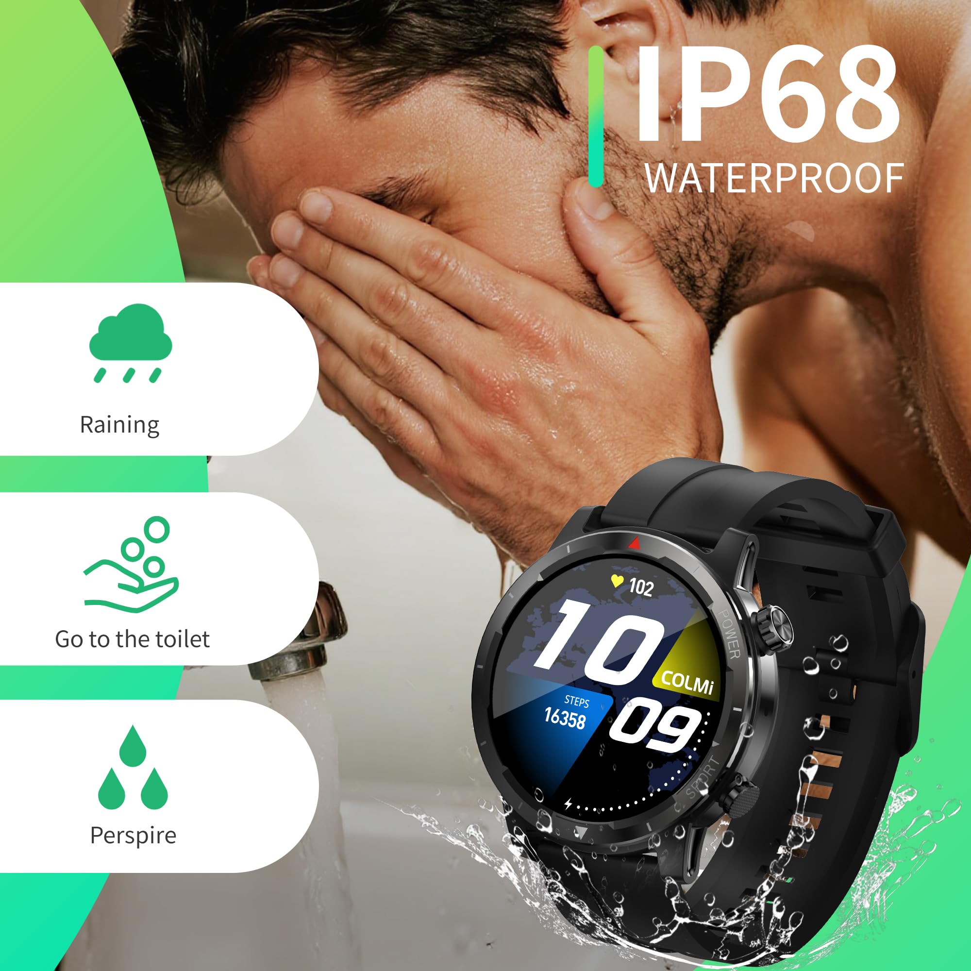 EZON Smart Watch with GPS(Answer/Dial Calls),1.43" AMOLED Display,Tactical Fitness Tracker with 100+ Sport Modes,Heart Rate,SpO2, Sleep Monitor,Compass,Compatible with Android iOS (Black) EZON