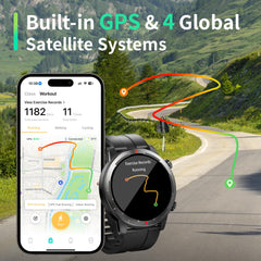 EZON Smart Watch with GPS(Answer/Dial Calls),1.43" AMOLED Display,Tactical Fitness Tracker with 100+ Sport Modes,Heart Rate,SpO2, Sleep Monitor,Compass,Compatible with Android iOS (Black) EZON
