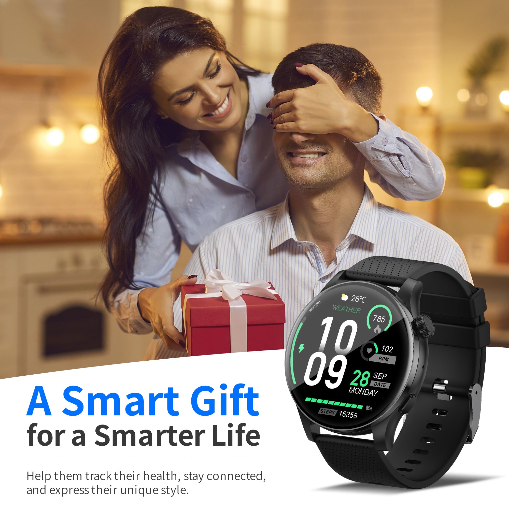 EZON Smart Watch for Women Men(Answer/Make Calls),1.43" AMOLED Fitness Tracker with 100+ Sports Modes,Heart Rate,SpO2,Sleep Monitor,IP68 Waterproof Smartwatch for Android iPhone (Black) EZON