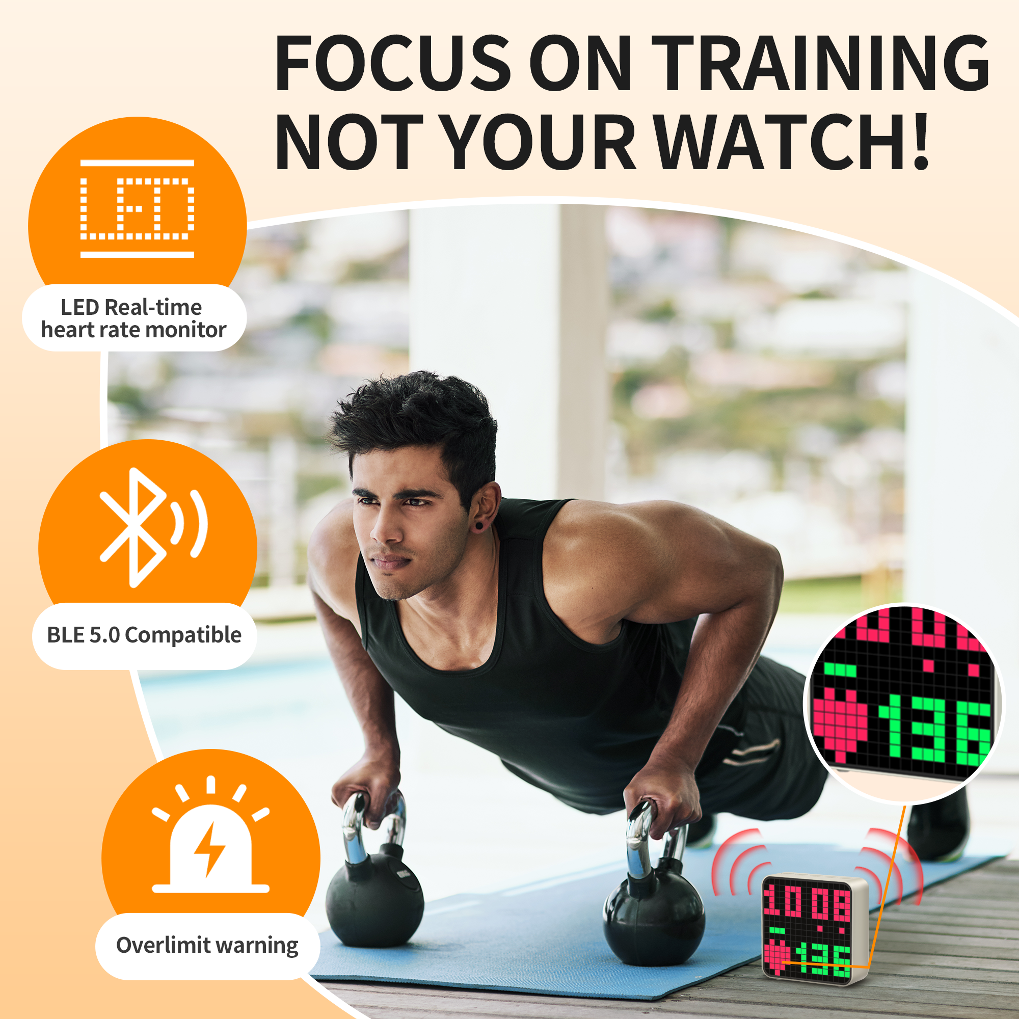 EZON bluetooth heart rate monitor and pixel art clock with interval trainer - cute animation alarm clocks for bedrooms, no app needed EZON