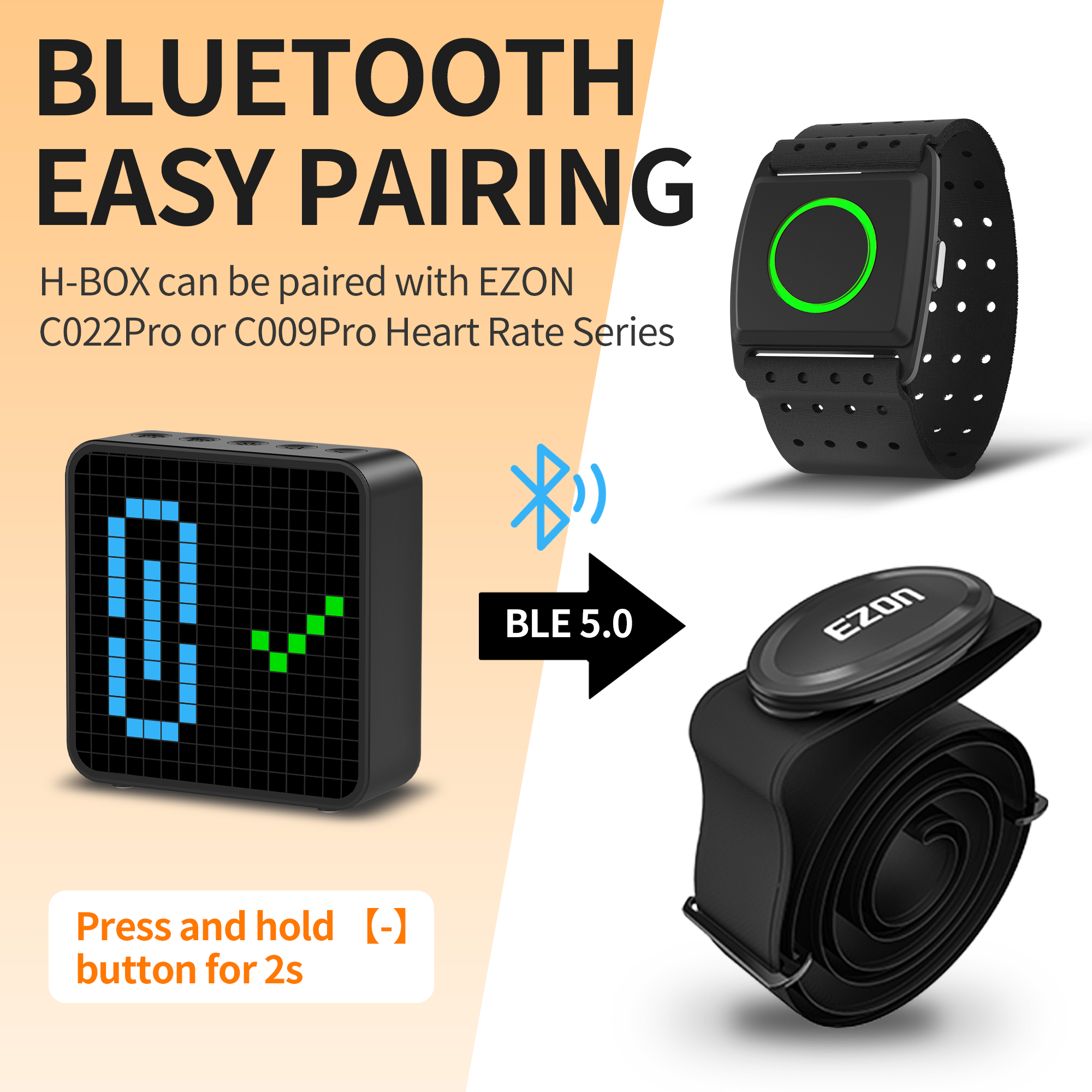 EZON bluetooth heart rate monitor and pixel art clock with interval trainer - cute animation alarm clocks for bedrooms, no app needed EZON