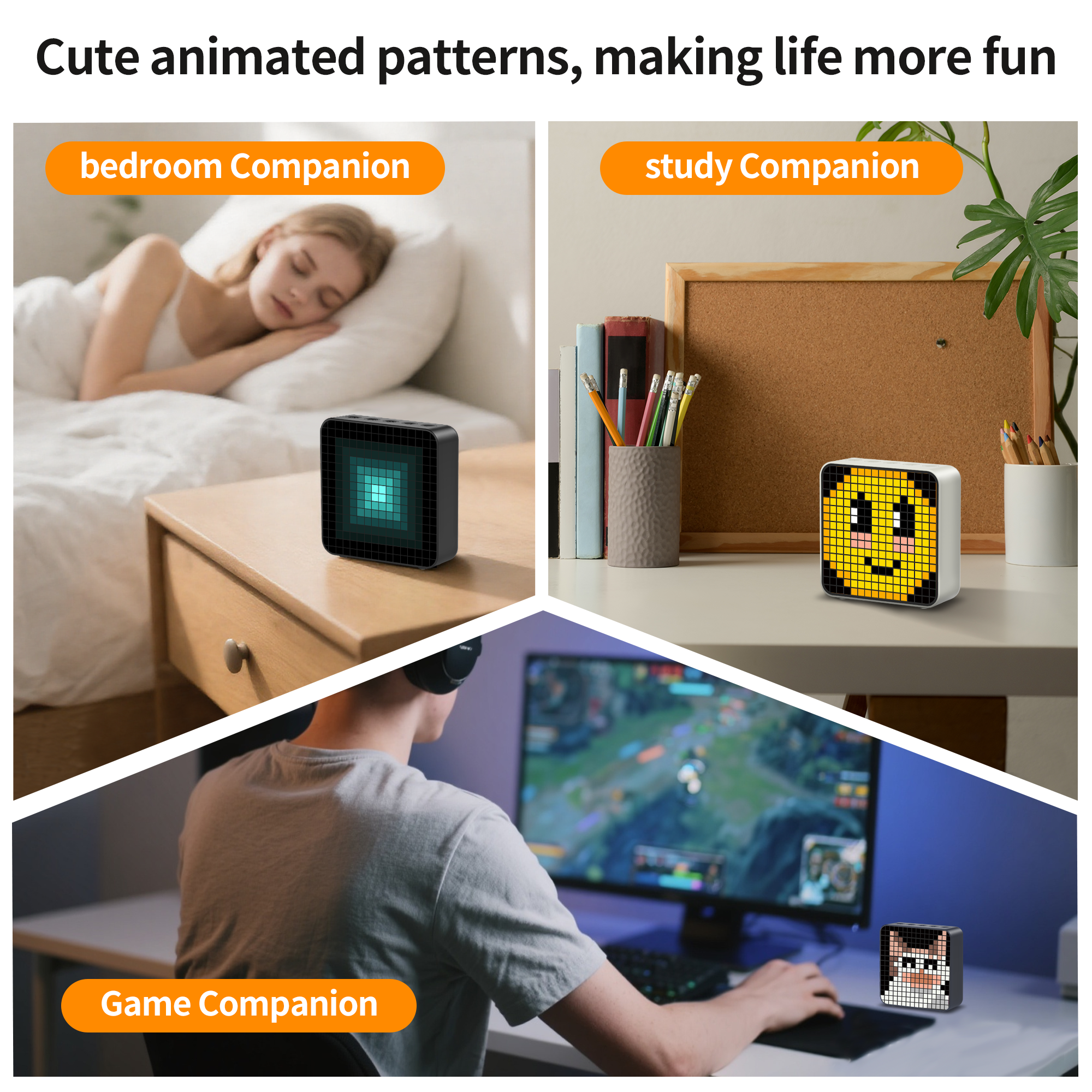 EZON bluetooth heart rate monitor and pixel art clock with interval trainer - cute animation alarm clocks for bedrooms, no app needed EZON