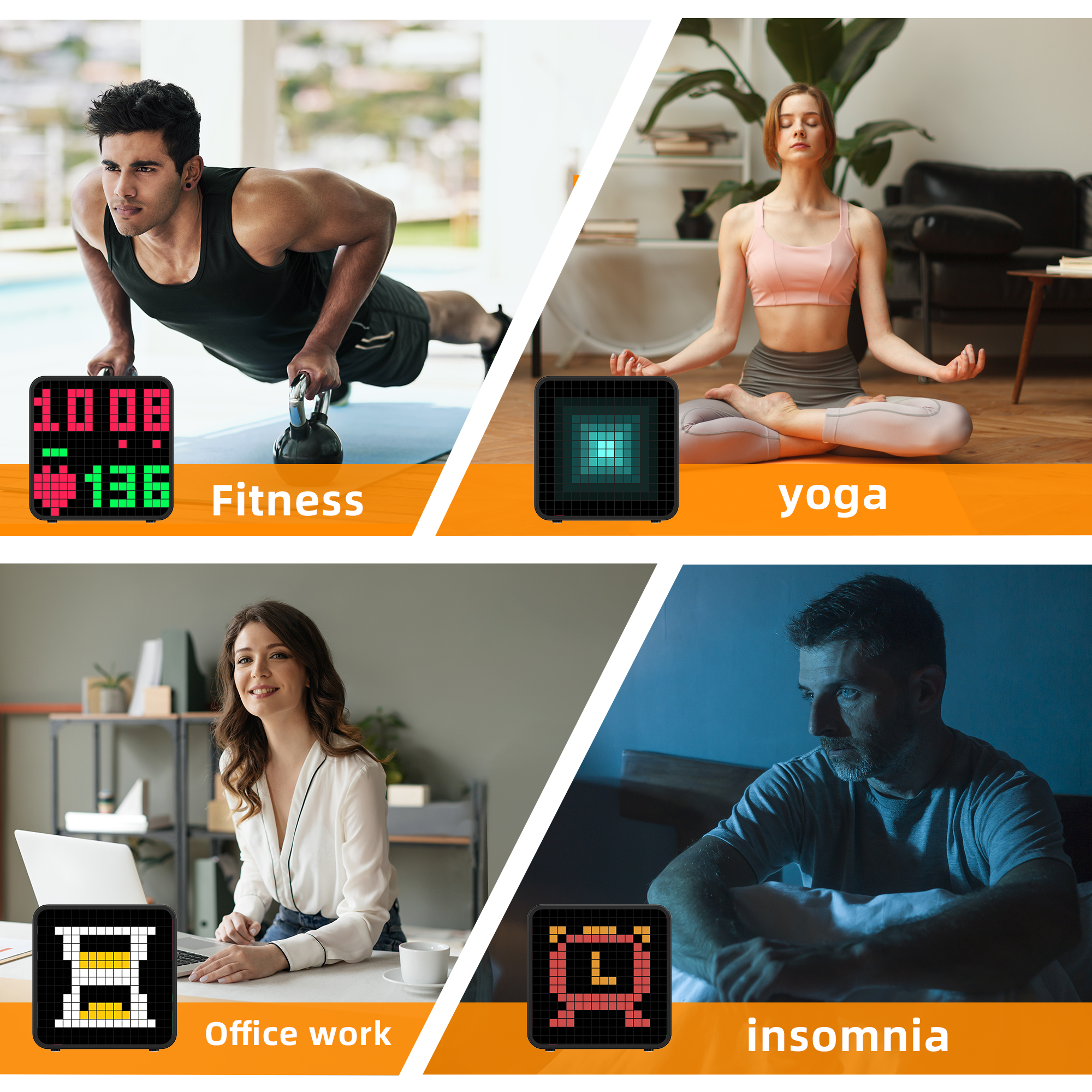 EZON bluetooth heart rate monitor and pixel art clock with interval trainer - cute animation alarm clocks for bedrooms, no app needed EZON