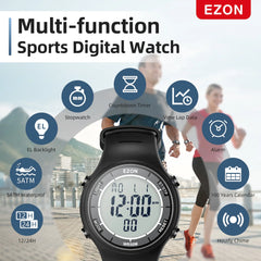 EZON L008D Digital Sports Watch, Dual Time Zone, 5ATM Water Resistant, with Countdown, Stopwatch, Timer, EL Backlight, Alarm Reminder, for Interval Training And Sports Timer - EZON Watch