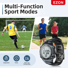 EZON L008D Digital Sports Watch, Dual Time Zone, 5ATM Water Resistant, with Countdown, Stopwatch, Timer, EL Backlight, Alarm Reminder, for Interval Training And Sports Timer - EZON Watch